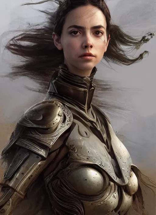 Image similar to a professional portrait of a beautiful young female, clothed in ethereal battle armor, olive skin, long dark hair, beautiful bone structure, symmetrical facial features, intricate, elegant, digital painting, concept art, smooth, sharp focus, finely detailed, illustration, from Valerian and the City of a Thousand Planets, in the style of Ruan Jia and Mandy Jurgens and Artgerm and Greg Rutkowski and William-Adolphe Bouguerea