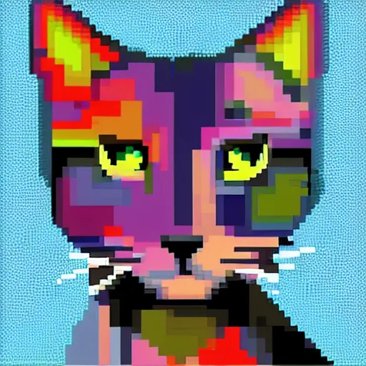 Image similar to full portrait painting of humanoid cat, pixel art style, 8 x 8.