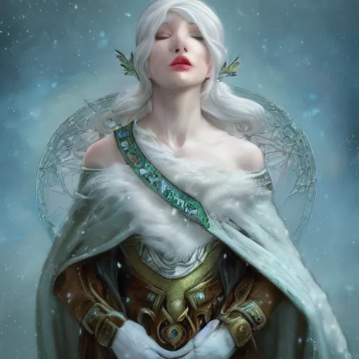 Prompt: an epic concept art of a handsome androgynous snow elf with a bow in a turquoise cape and silver armour, albino skin, winter vibes, elegant, very coherent symmetrical artwork, by tomasz alen kopera and alphonse mucha, sharp focus, octane render, unreal 5, trending on artstation