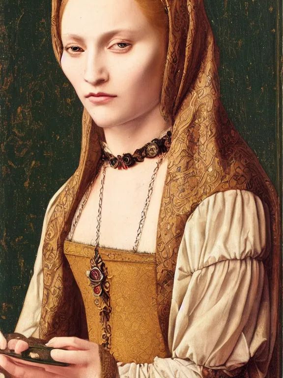 Prompt: a portrait of a beautiful female wizard, full face, beautiful clothes, oil painting in a renaissance style , very detailed, fantasy art, rule of thirds