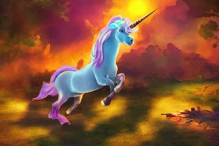 Image similar to cheesy unicorns committing terribly violent crimes, dynamic lighting