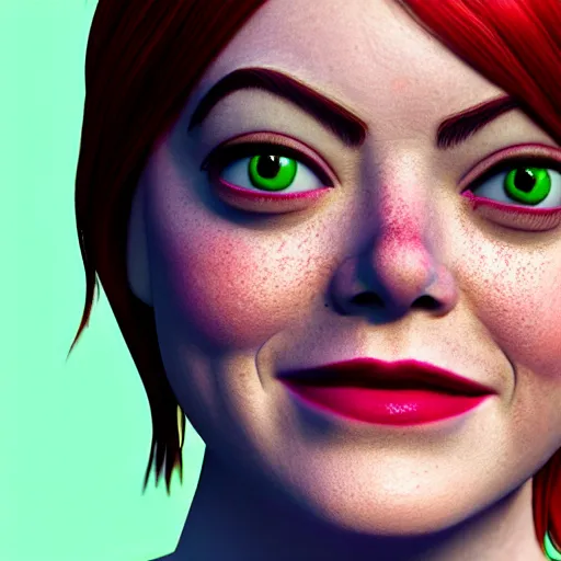 Image similar to Emma Stone as female Shrek, fully detailed, high quality , 4k , octane render