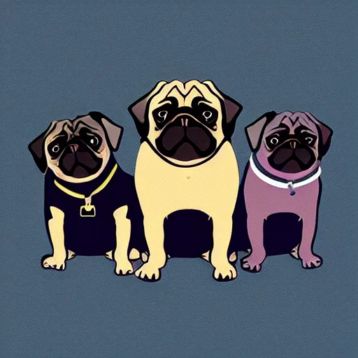 Prompt: “Extremely obese pugs, solid colour background”