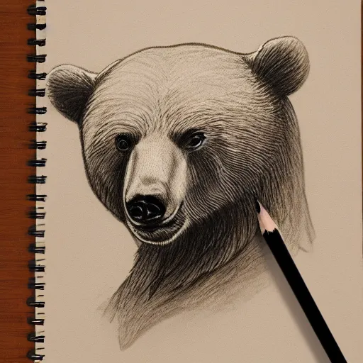 Prompt: a sketchbook of a bear, pencil and paper, 4 k, artstation, swesome