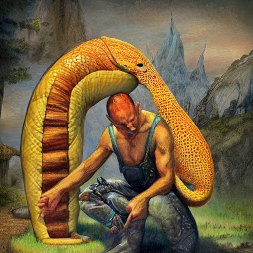 Image similar to a man rites a saddled gigantic Gecko, Fantasy Art