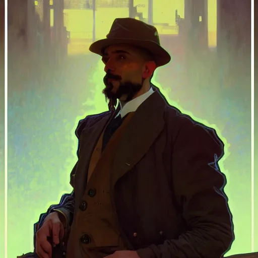 Prompt: portrait of a vicotrian engineer man in suit by alphonse mucha, simon stalenhag and darek zabrocki, cinematic and atmospheric, concept art, artstation, trending on artstation