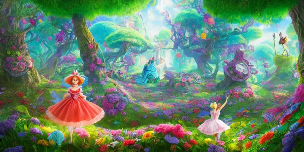 Image similar to Alice in Wonderland, falling down the rabbit hole, colorful, wide angle, super highly detailed, professional digital painting, artstation, concept art, smooth, sharp focus, no blur, no dof, extreme illustration, Unreal Engine 5, Photorealism, HD quality, 8k resolution, cinema 4d, 3D, beautiful, cinematic, art by artgerm and greg rutkowski and alphonse mucha and loish and WLOP