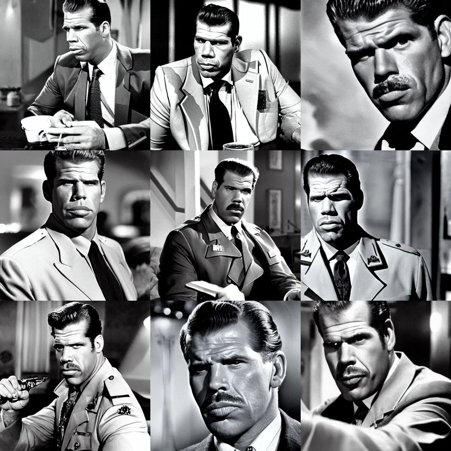 Prompt: Ron Perlman in Casablanca, 40\'s movie still