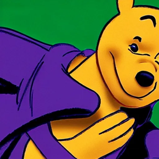 Prompt: winnie the pooh playing the joker from batman