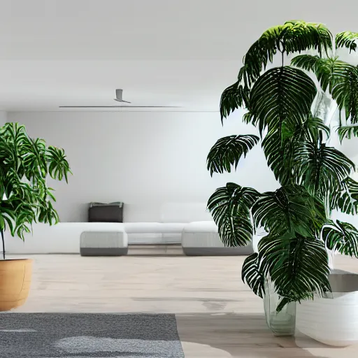 Prompt: a modern indoor room, clean architecture, some plants, peaceful, 8K octane render