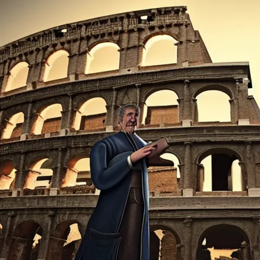 Image similar to man from the future bring ipad tablet to ancient rome and show the amazed people about the technology of the future. real, 4 k, cg, unreal engine