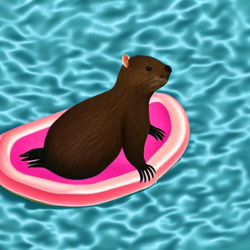 Image similar to beaver on a fun plastic floatie in a lake. digital illustration.