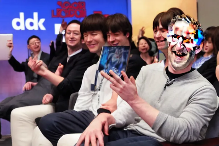 Prompt: mark Zuckerberg watching anime and having a laugh