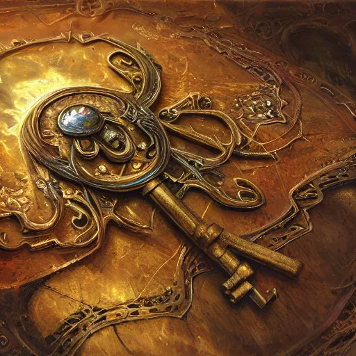 Image similar to a ultradetailed beautiful concept art of an old mind key, with intricate detail, oil panting, high resolution concept art, 4 k