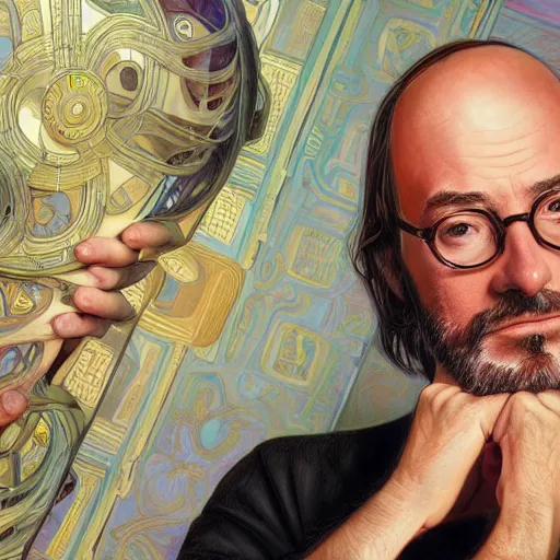 Image similar to portrait painting of nyu professor scott galloway, ultra realistic, concept art, intricate details, serious, highly detailed, photorealistic, octane render, 8 k, unreal engine. art by artgerm and greg rutk owski and alphonse mucha