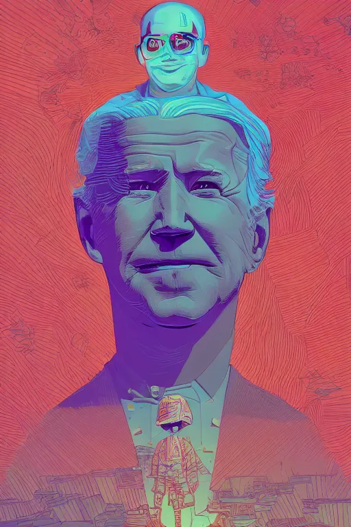 Prompt: portrait of small joe biden, smiling down from above turned away, artstation winner by victo ngai, kilian eng and by jake parker vibrant colors, winning - award masterpiece, fantastically gaudy, aesthetic octane render, 8 k hd resolution