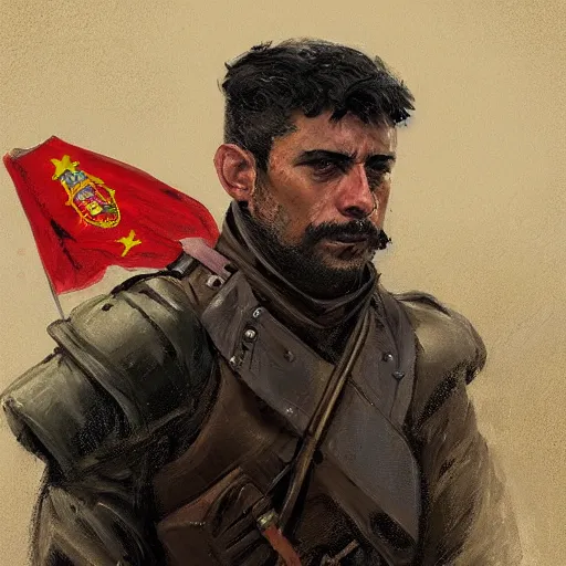 Image similar to portrait of spanish revolutionary leader jose diaz ramos, colourised, face portrait, epic, tragic, military art, fantasy, dieselpunk, hd shot, digital portrait, beautiful, artstation, comic style, by artgerm, guy denning, jakub rozalski, magali villeneuve and charlie bowater