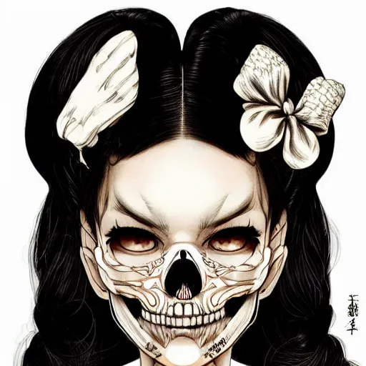 Image similar to anime manga skull portrait young woman skeleton minnie mouse, intricate, elegant, highly detailed, digital art, ffffound, art by JC Leyendecker and sachin teng