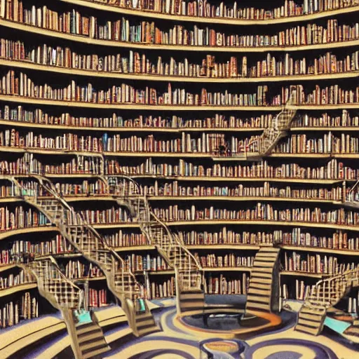 Prompt: the infinity library of babel, highly detailed image and hypnotic