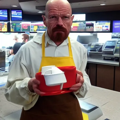 Image similar to walter white working at mcdonalds