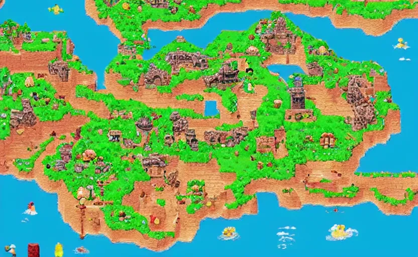 Image similar to real life super mario world map, realistic, photorealistic, scan, photo