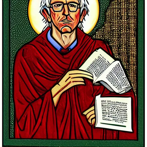 Prompt: Bernie Sanders, portrait, iconographic, Byzantine, icon, historical