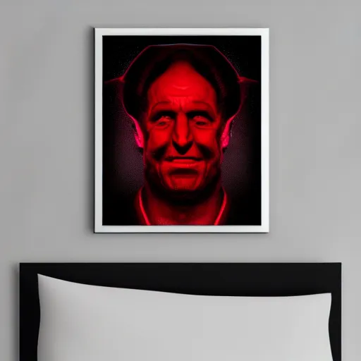 Image similar to avram glazer as the devil reincarnate, owner of manchester united football club, portrait, pure evil, devils horns, avram glazer, satan, hell, 8 k, hyperrealism, symmetry, cinematic lighting - h 9 6 0