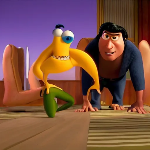 Prompt: First still from Pixar film Pulp their first adult film based on Pulp Fiction