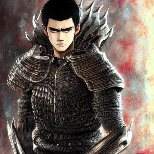 Image similar to portrait of guts from berserk,,,,,,,, extremely detailed, made by wlop and maxwell boas