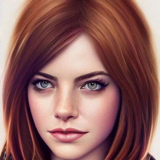 Image similar to portrait of a hybrid of emma stone and emma roberts and emma watson, photo realistic, highly detailed, perfect face, art by artgerm