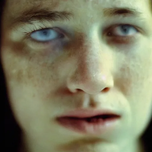 Image similar to a candid extreme closeup portrait of an expressive face of a tormented young woman by annie leibovitz