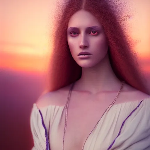 Image similar to photographic portrait of a stunningly beautiful high priestess of the rosicrucian order female in soft dreamy light at sunset, contemporary fashion shoot, by edward robert hughes, annie leibovitz and steve mccurry, david lazar, jimmy nelsson, breathtaking, 8 k resolution, extremely detailed, beautiful, establishing shot, artistic, hyperrealistic, beautiful face, octane render