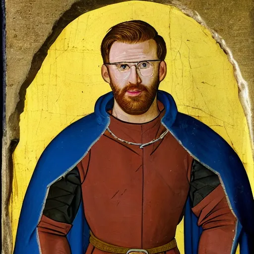 Image similar to chris evans, medieval painting,