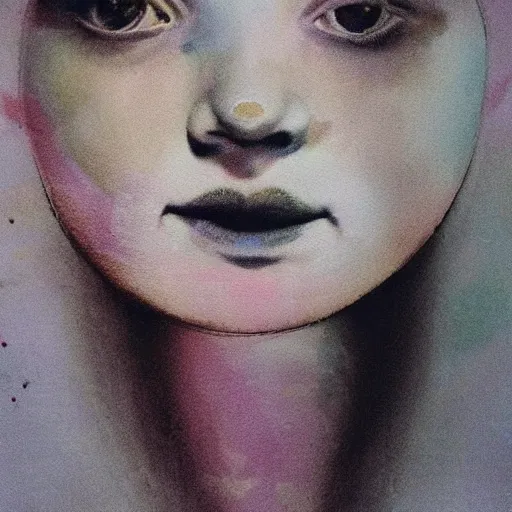 Image similar to close up of a beautiful girl morphing into a pattern of flowers, dirt watercolor by gottfried helnwein, by hammershøi, art noveau, highly detailed, lights by edward hopper, liminal, eerie, pastel colors, limited palette