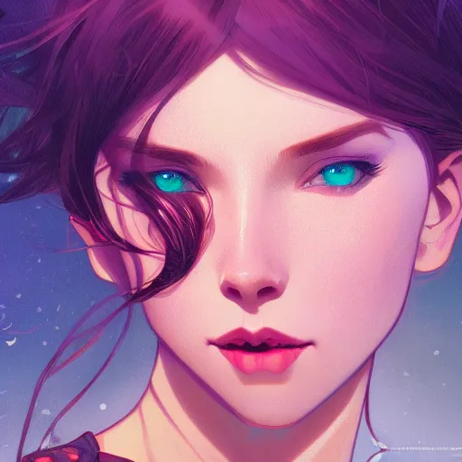 Image similar to the gazing into the gorgeous face of infinity, ambient lighting, 4 k, lois van baarle, ilya kuvshinov, rossdraws, alphonse mucha, jung gi kim, artstation