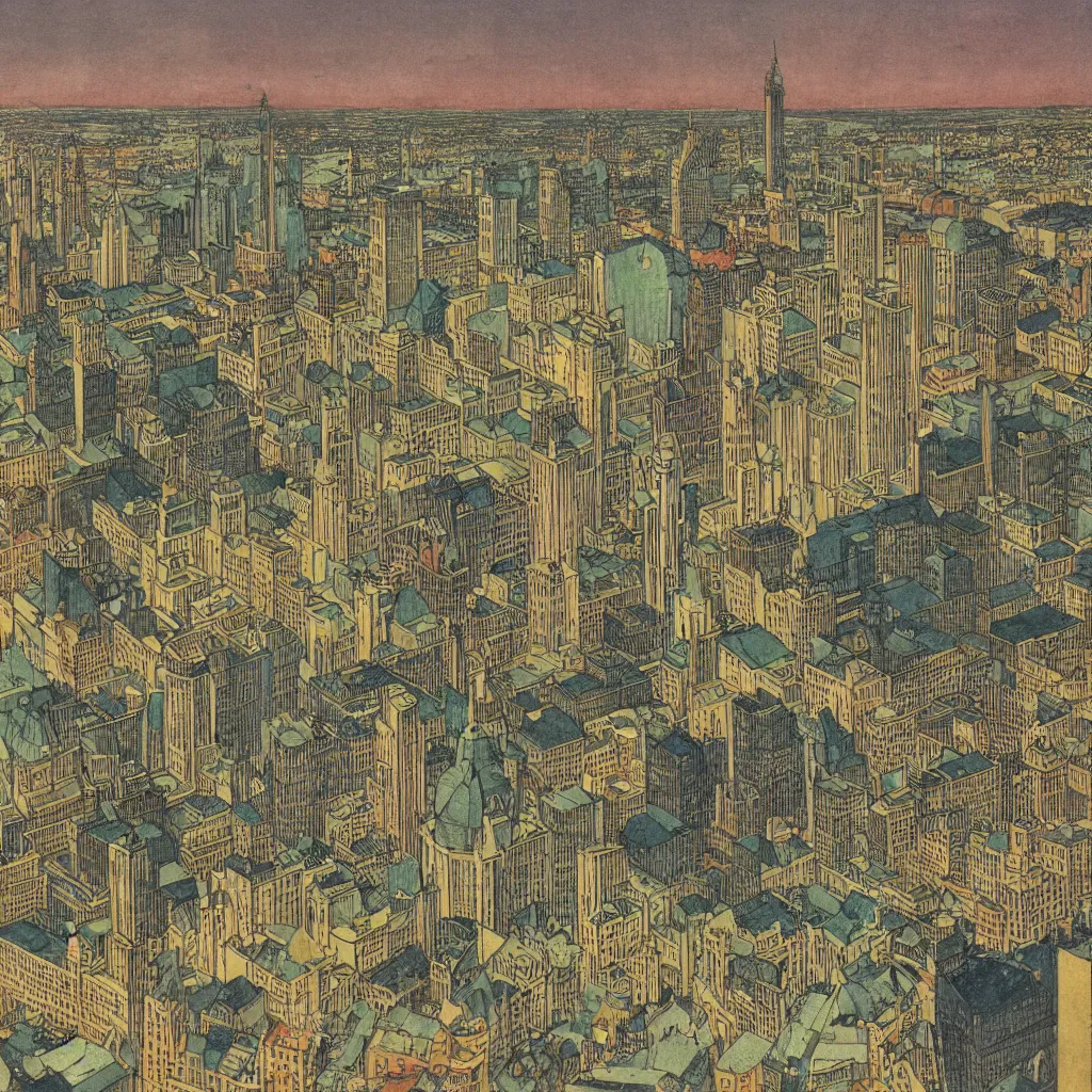 Image similar to highly detailed illustration of the milwaukee skyline, by edmund dulac and android jones, scans from museum collection