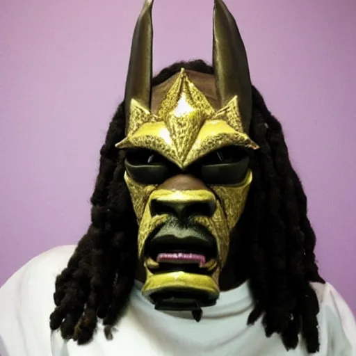 Prompt: dragon priest mask that looks like the face of snoop dogg