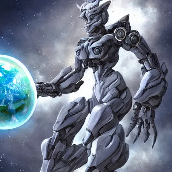 Image similar to giant stunning goddess shot, galactic sized beautiful hot anthropomorphic robot mecha female dragon, floating alone in space, larger than the planet, holding the earth, the earth a mere marble in her hand, detailed sleek silver armor, sharp claws, epic proportions, epic scale, highly detailed digital art, sci fi, furry art, macro art, dragon art, goddess art, warframe fanart, destiny fanart, anthro, furry, giantess, macro, furaffinity, deviantart, 8k 3D realism