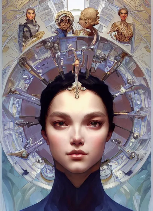 Image similar to mechanical humanoid, masterpiece, intricate, elegant, highly detailed, digital painting, artstation, concept art, smooth, sharp focus, illustration, art by artgerm and greg rutkowski and alphonse mucha and uang guangjian and gil elvgren and sachin teng, symmetry!!, symmetrical, symmetry, mirrored!!!!!