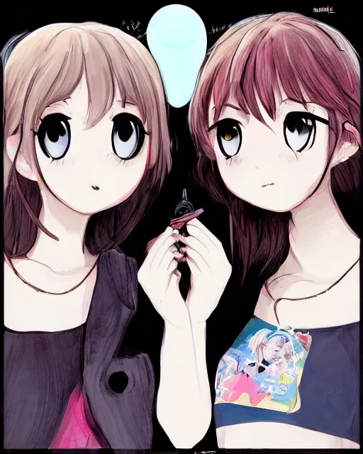 Prompt: portrait of two girls kissing, anime, trending on Artstation