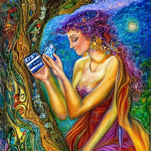 Image similar to a nature goddess checking her cell phone by josephine wall, high resolution