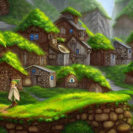 Prompt: a landscape of an elf village, Ghibli, 4k art, trending on art station, 8k, super detailed, ragnarok game style