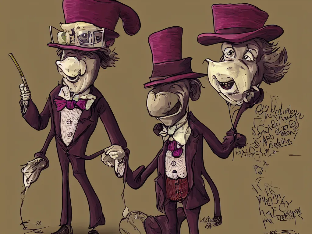 Image similar to an anthropomorphic donkey dressed up as Willy Wonka, digital art, trending on artstation, highly detailed