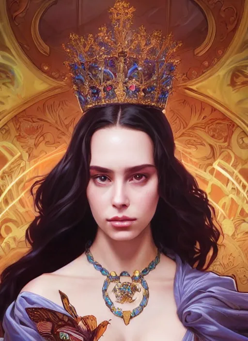 Prompt: lana rhoades as queen, incredibly detailed face, true anatomy, art by artgerm and greg rutkowski and alphonse mucha