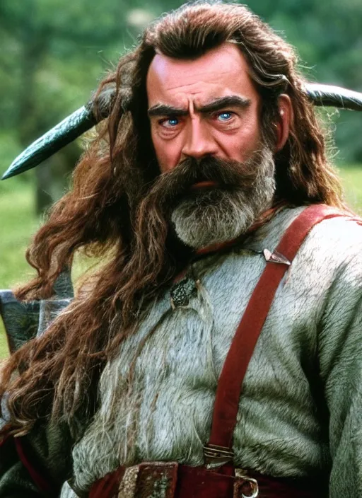 Image similar to film still of tom selleck as gimli in lord of the rings, 4 k