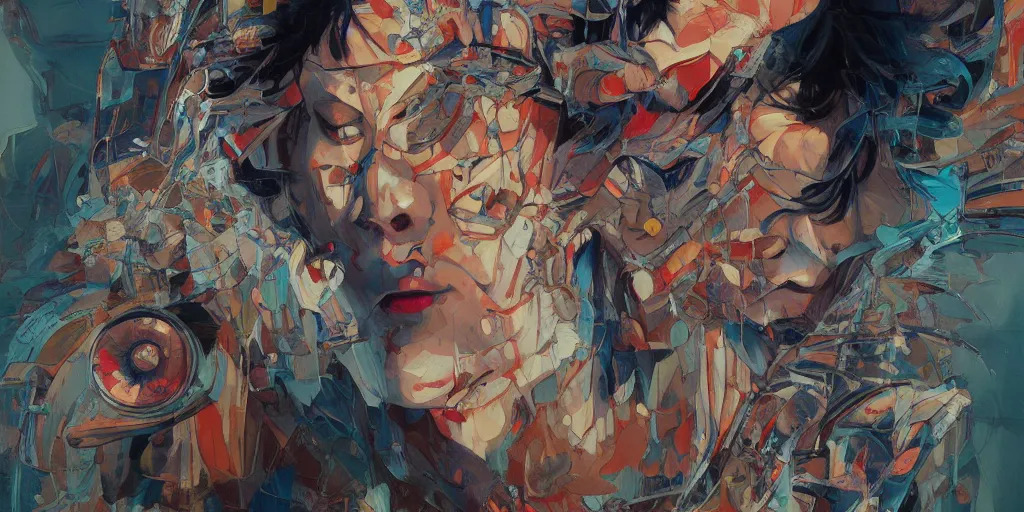 Prompt: gigantic oil painting art by james jean and satoshi kon and moebius, inspired by ghost in the shell anime, smooth face feature, intricate oil painting, high detail illustration, sharp high detail, manga and anime