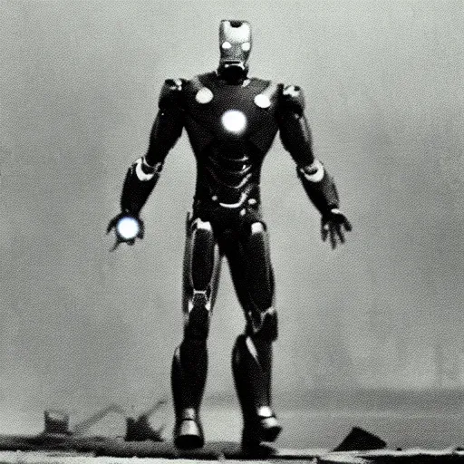 Image similar to a 5 0's photo of iron man