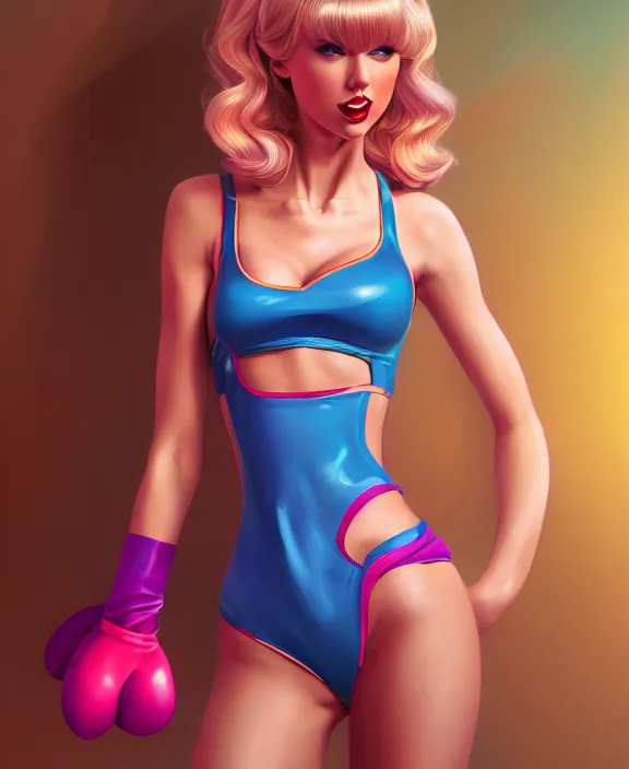 Prompt: Taylor Swift Cosplaying Lola Bunny, modeling, posing, playboy bunny, two piece workout clothes, training bra, photorealistic lighting, professional lighting, vibrant colors, gta 5 skin tone, photorealistic skin tone, Tooth Wu Artgerm Greg Rutkowski Alphonse Mucha Beeple artstation deviantart, 8k, fanart, extreme aesthetic