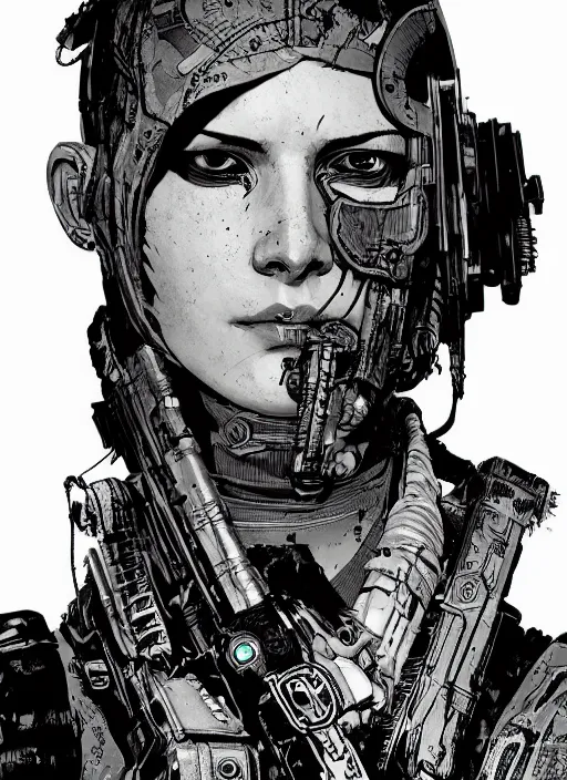 Prompt: cyberpunk blackops assassin. night vision. portrait by ashley wood and alphonse mucha and laurie greasley and josan gonzalez and james gurney. apex legends, rb 6 s, hl 2, d & d, cyberpunk 2 0 7 7. realistic face. dystopian setting.