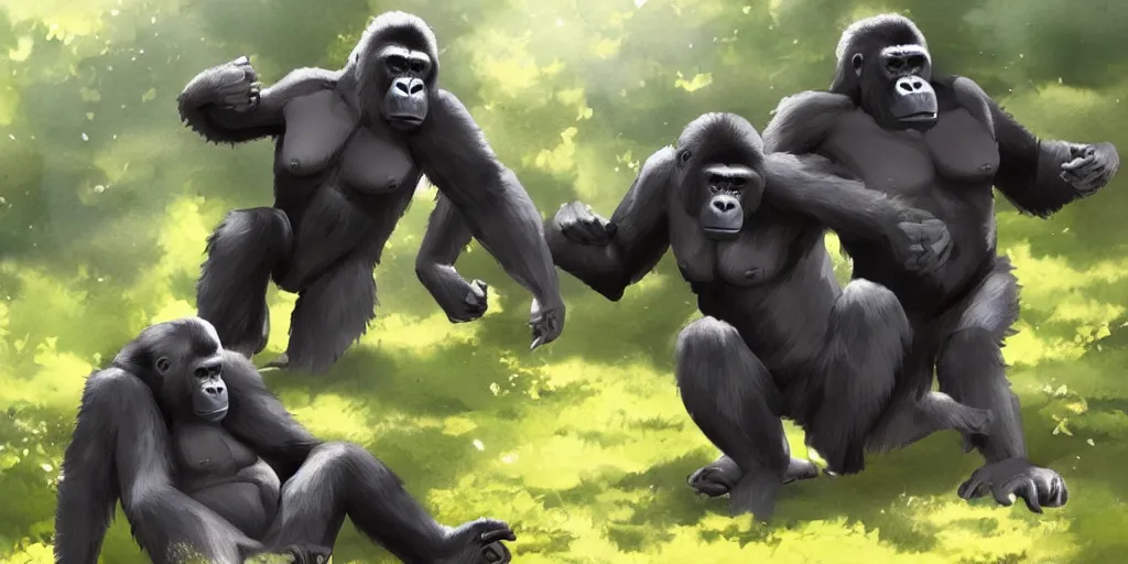 Prompt: two silverback gorillas fighting for dominance, by Makoto Shinkai, beautiful